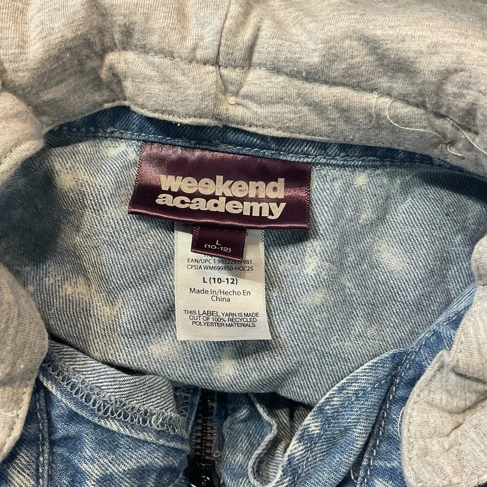 Weekend Academy Boys Vintage Style Acid Wash Hooded Jean Jacket L 10-12‎